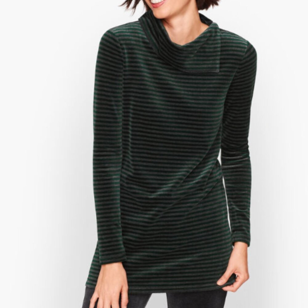 Talbots Plus 3X Luxe Velour Striped Cowl Neck Tunic Top